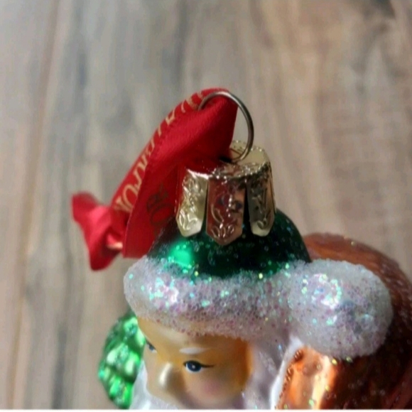 Waterford White Glitter Green Glass Santa Claus Christmas Ornament - Picture 4 of 6